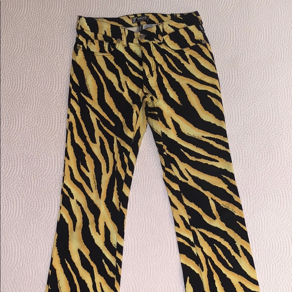 Versace Jeans Couture tiger print pants.